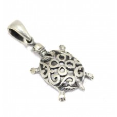 Handmade Charm Pendant 925 Sterling Silver Tortoise Reptile Shape B74